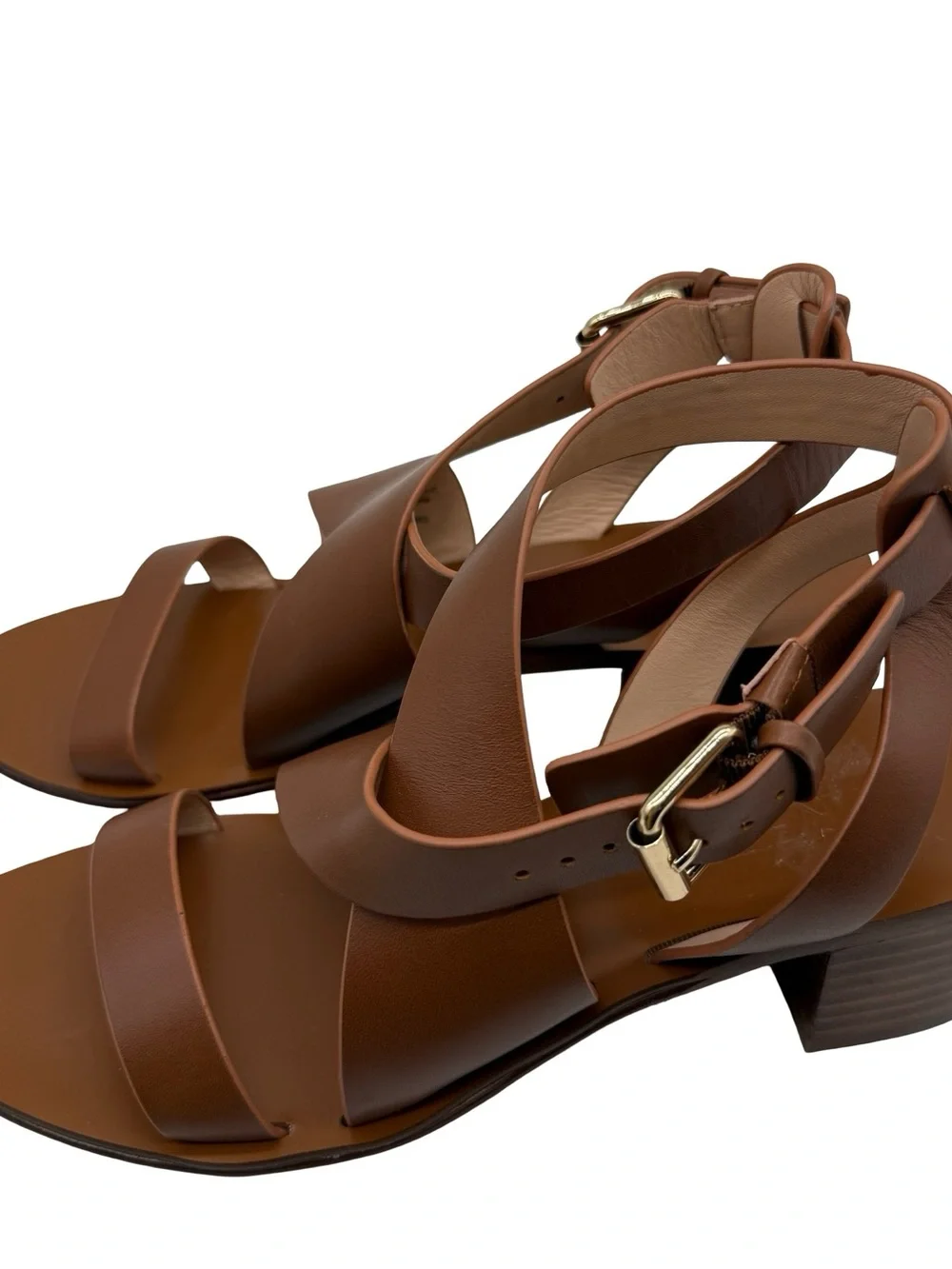 J Crew Cross-strap block-heel sandals in leather Brown Travel Vacation Wedding